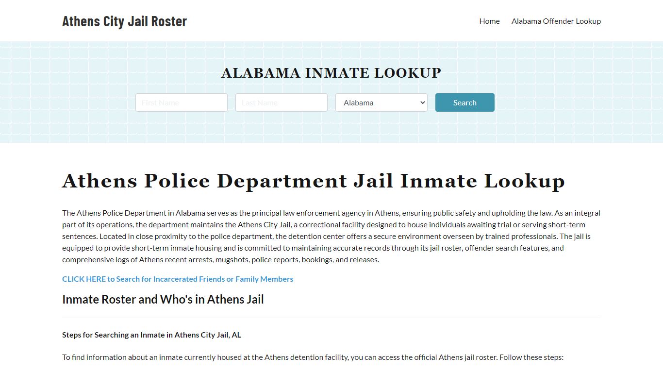 Athens Police Department & City Jail, AL Inmate Roster, Arrests, Mugshots